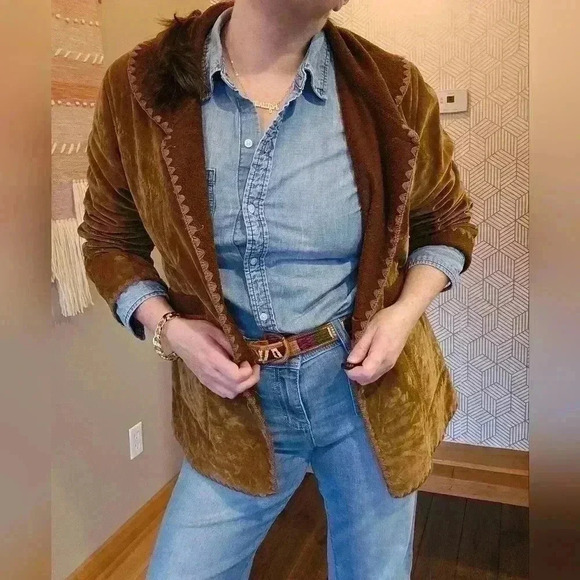 Brown 70's Retro Fuzzy Jacket with Collar Size Medium - Picture 4 of 11